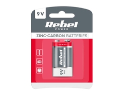 Baterie 6F22 (9V) Zn-Cl REBEL 1ks / blistr BAT0082B