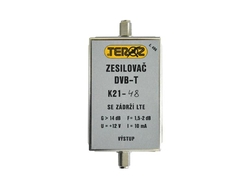 Anténní zesilovač TEROZ 496X, UHF K21 až 48, filtr 5G, LTE, GSM, G14dB, F2dB, U95dBμV, F-F