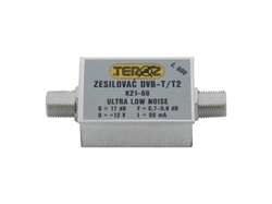 Anténní zesilovač Teroz 600X, nízkošumový, UHF, G17dB, F0,7dB, U>120dBµV, F-F