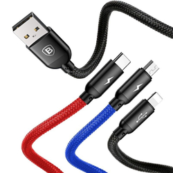 Kabel Baseus 3v1 USB-C / Lightning / Micro 3,5A 0,3m - černý