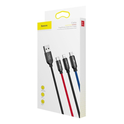 Kabel Baseus 3v1 USB-C / Lightning / Micro 3,5A 0,3m - černý