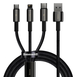 Kabel USB 3v1 Baseus Tungsten Gold, USB na micro USB / USB-C / Lightning, 3,5 A, 1,5 m (černý)