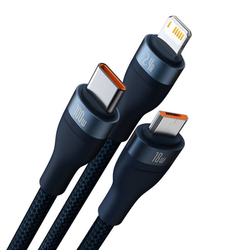 USB kabel 3v1 Baseus Flash Series, USB-C + micro USB + Lightning, 100W, 1,2 m (modrý)