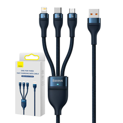 USB kabel 3v1 Baseus Flash Series, USB-C + micro USB + Lightning, 100W, 1,2 m (modrý)