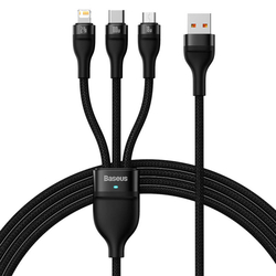 USB kabel 3v1 Baseus Flash Series, USB-C + micro USB + Lightning, 100W, 1,2 m (černý)