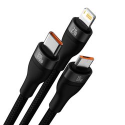 USB kabel 3v1 Baseus Flash Series, USB-C + micro USB + Lightning, 100W, 1,2 m (černý)