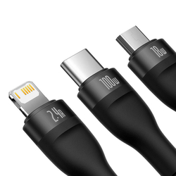 USB kabel 3v1 Baseus Flash Series, USB-C + micro USB + Lightning, 100W, 1,2 m (černý)