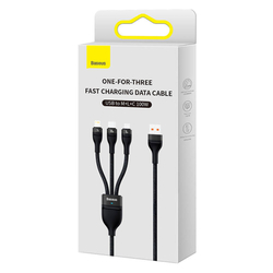 USB kabel 3v1 Baseus Flash Series, USB-C + micro USB + Lightning, 100W, 1,2 m (černý)