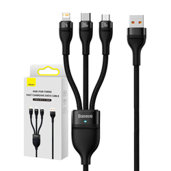 USB kabel 3v1 Baseus Flash Series, USB-C + micro USB + Lightning, 100W, 1,2 m (černý)