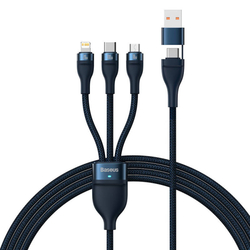 Kabel USB 3v1 Baseus Flash Series 2, USB-C + micro USB + Lightning, 100 W, 1,2 m (modrý)