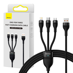 Kabel USB 3v1 řady Baseus Flash II, USB-C + micro USB + Lightning, 66 W, 1,2 m (černý)