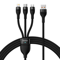 Kabel USB 3v1 řady Baseus Flash II, USB-C + micro USB + Lightning, 66 W, 1,2 m (černý)