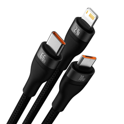 Kabel USB 3v1 řady Baseus Flash II, USB-C + micro USB + Lightning, 66 W, 1,2 m (černý)