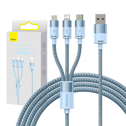 Kabel USB 3v1 Baseus řady StarSpeed, USB-C + Micro + Lightning 3,5A, 1,2 m (modrý)