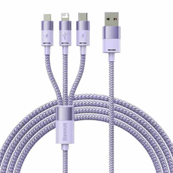 Kabel USB 3v1 Baseus řady StarSpeed, USB-C + Micro + Lightning 3,5A, 1,2 m (fialový)