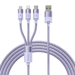 Kabel USB 3v1 Baseus řady StarSpeed, USB-C + Micro + Lightning 3,5A, 1,2 m (fialový)