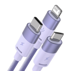 Kabel USB 3v1 Baseus řady StarSpeed, USB-C + Micro + Lightning 3,5A, 1,2 m (fialový)