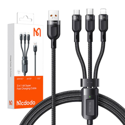 Kabel 3v1 z USB na USB-C / Lightning / Micro USB, Mcdodo CA-0930, 6A, 1,2 m (černý)