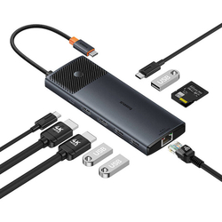 Adaptér Hub 10v1 Baseus USB-C - 2xHDMI, 3xUSB-A, USB-C, RJ45, SD/TF, PD (černý)