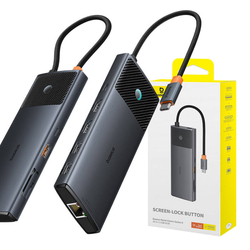 Adaptér Hub 10v1 Baseus USB-C - 2xHDMI, 3xUSB-A, USB-C, RJ45, SD/TF, PD (černý)