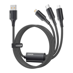 USB-A 3in1 cable, Essager, EXCMTL-JJ01-P, USB-C/Lightning/Micro, 100W, 1.2m (black)