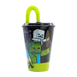 Kelímek na vodu s brčkem pro děti STOR 40430 430 ml Minecraft (černý)