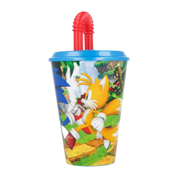 Dětský kelímek na vodu s brčkem STOR 40530 430 ml Ježek Sonic (modrý a červený)