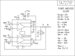 TA7271P - nf zesilovač 2x5,8W/4ohm, Ucc=13V, SIL12