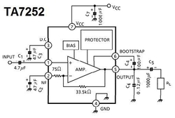 TA7252AP - nf zesilovač 5,9W/4ohm, Ucc=13V, SIP7