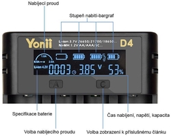 Nabíječka YONII D4 pro 1-4x Li-Ion nebo Ni-MH