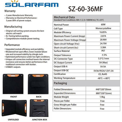 Fotovoltaický solární panel 12V/60W, SZ-60-36MFE-A, přenosný, skládací