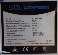 Fotovoltaický solární panel 12V/180W, SZ-180-36M,1230x705x30mm,shingle