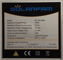 Fotovoltaický solární panel 12V/100W,SZ-100-36M-2,1160x450x30mm,shin