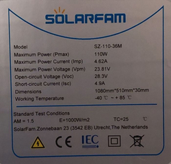 Fotovoltaický solární panel 12V/110W, SZ-110-36M,1080x510x30mm,shingle