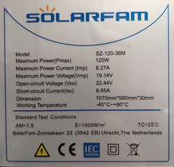 Fotovoltaický solární panel 12V/120W, SZ-120-36M, 1070x580x30mm