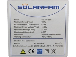 Fotovoltaický solární panel 12V/150W, SZ-150-36M,1045x768x30mm