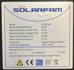 Fotovoltaický solární panel 12V/200W, SZ-200-M,1530x670x30mm