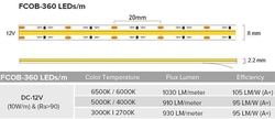 LED pásek 8mm bílý studený, FCOB 360 LED/m, IP20, cívka 5m