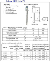 LED 5mm červená čirá 10Cd/20mA 30° 2,0-2,6V 5x8,7mm