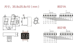 Displej LED 220801K, 8.8. červený, společná katoda, (35,8x25,8mm)