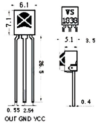 HX1838 - infrapřijímač s tvarovačem /VS1838/