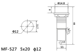 Pojistkové pouzdro na panel MF-527 pro pojistku 5x20mm