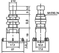 Přepínač stiskací PBS-24-202, ON-ON 2pol.250V/2A