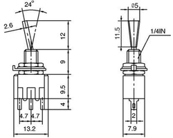 Přepínač páčkový MTS-102-F1, ON-ON, 1pol. 250V/3A