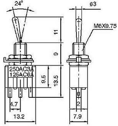 Přepínač páčkový MTS-102, ON-ON 1pol. 125V/6A