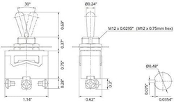 Přepínač páčkový KN3(C)-102P, ON-ON 1pol.250V/6A