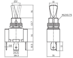 Přepínač páčkový ASW-07D-2, ON-OFF 1pol.12V/30A , červené prosvětlení