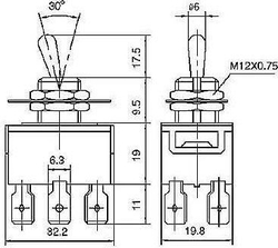 Přepínač páčkový KN3(C)-202AP, ON-ON 2pol.250V/10A