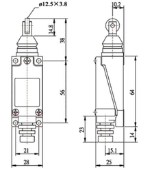 Koncový spínač ME-8122 s válečkovým plunžrem 90°