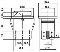 Přepínač kolébkový IRS-202-1B, ON-ON 2pol.250V/15A červený,prosvětlený